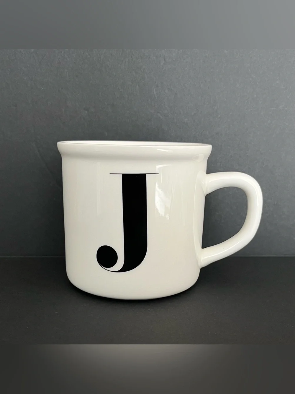 NEW Pottery Barn Large Ceramic Mug Monogram Initial 'J' Black White Minimalist